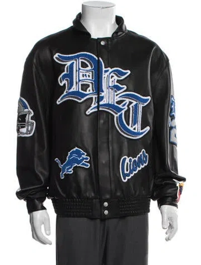 Pre-owned Jeff Hamilton Leather Graphic Print Varsity Jacket In Black