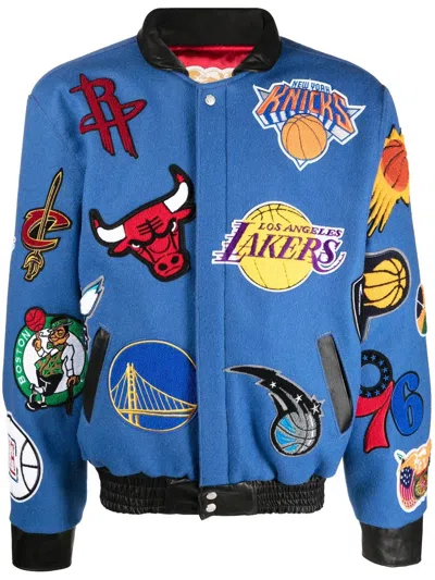 Jeff Hamilton Nba Collage Wool & Leather Jacket Blue "collage Wool Blue" In 蓝色