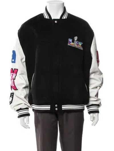 Pre-owned Jeff Hamilton Wool Graphic Print Varsity Jacket In Black