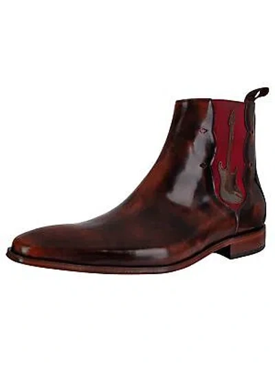Pre-owned Jeffery West Men's Polished Leather Chelsea Boots, Brown