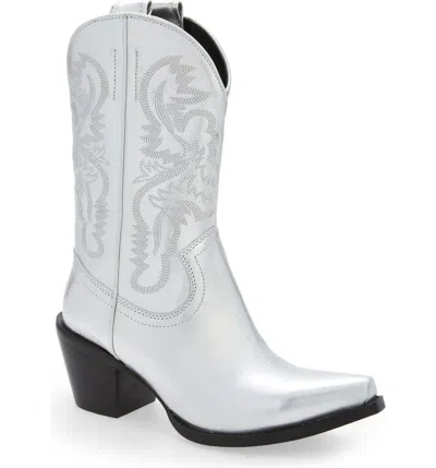 Pre-owned Jeffrey Cambell Jeffrey Campbell Rancher-md Mid-shaft Embroidered Western Boot White White