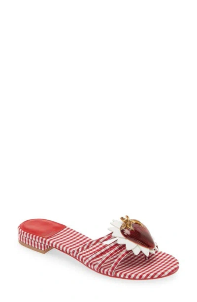 Jeffrey Campbell Abeegail Flip Flop In Red/white/gingham/strawberry