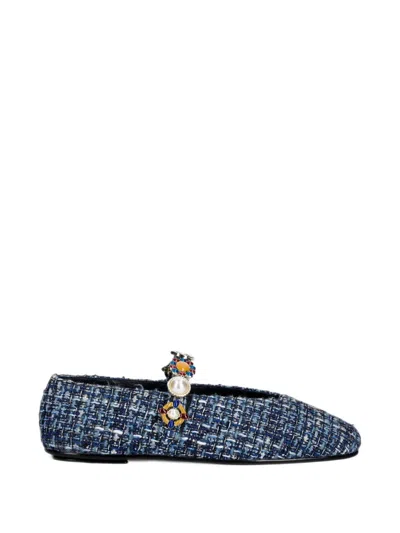 Jeffrey Campbell Amarissa-2 Embellished Tweed Ballet Flats In Blue