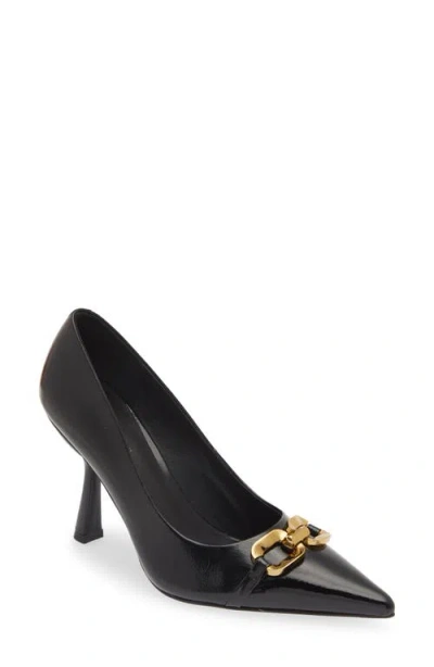 Jeffrey Campbell Authority Pointed Toe Pump In Black Crinkle Patent/gold