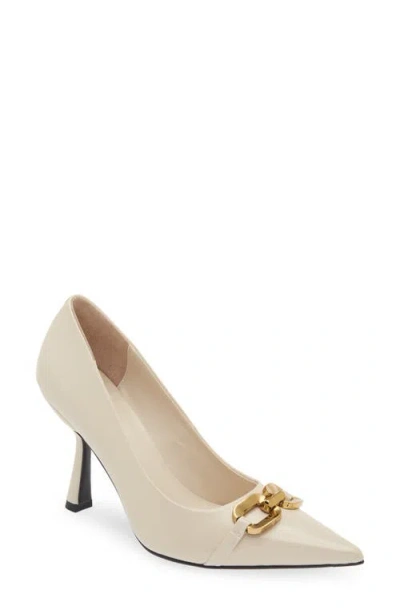 Jeffrey Campbell Authority Pointed Toe Pump In Ivory Crinkle Patent,gold