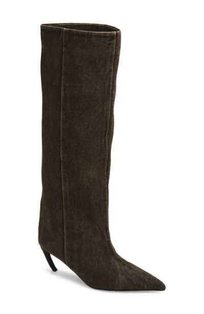 Jeffrey Campbell Banga Pointed Toe Knee High Boot In Brown Denim