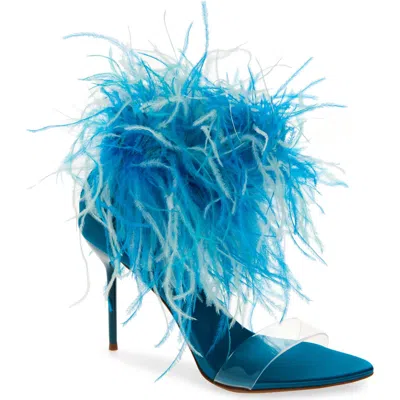 Jeffrey Campbell Bienvenue Feather Ankle Strap Sandal In Blue