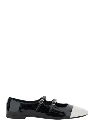 Jeffrey Campbell Black Ballet Shoes With Double Buckle And Stacked Heel In Patent Leather Woman