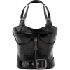 Jeffrey Campbell Bodice Leather Handbag In Black Crinkle Patent