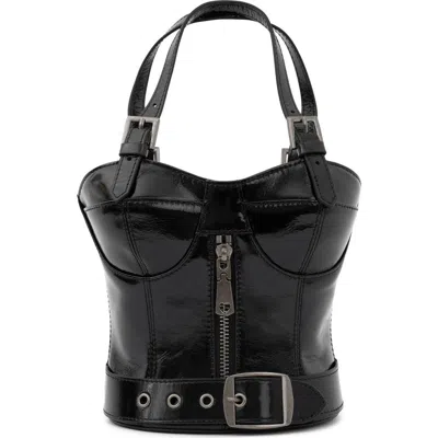Jeffrey Campbell Bodice Leather Handbag In Black Crinkle Patent