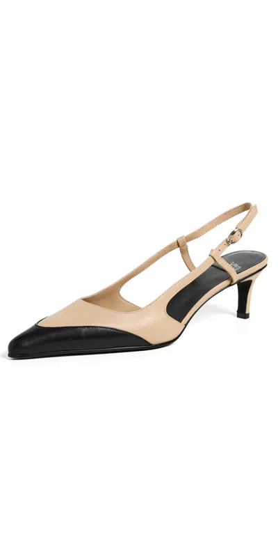 Jeffrey Campbell Booshky Slingback Kitten Heels Natural Black Combo