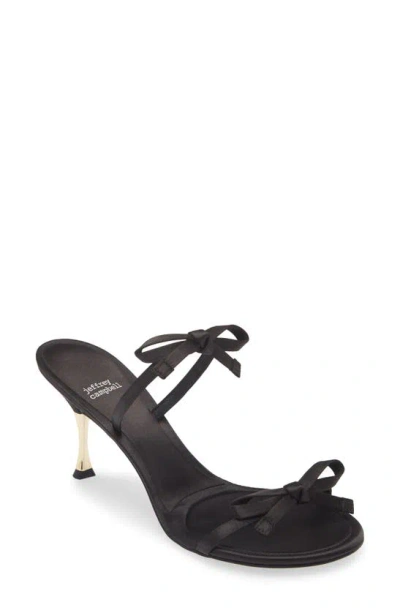 Jeffrey Campbell Bow Bow Sandal In Black Satin Gold