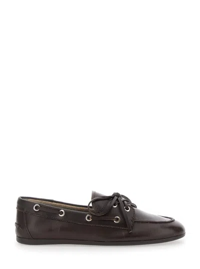 Jeffrey Campbell Brown Loafers With Eyelet Details And Front Lace-up Closure