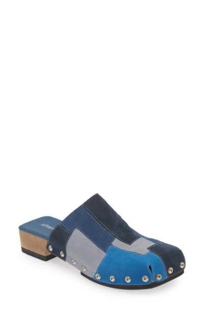 Jeffrey Campbell Calceus Patchwork Clog In Blue Suede Combo
