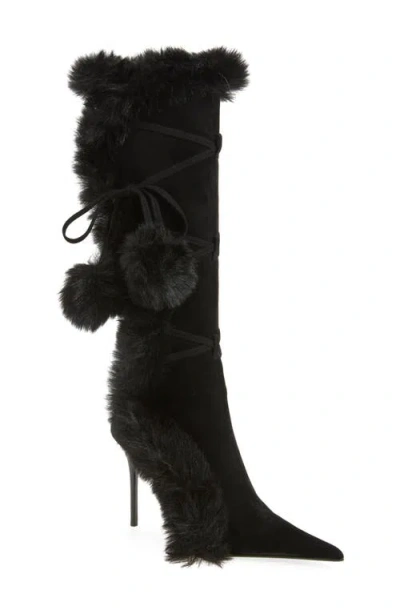 Jeffrey Campbell Chilly Faux Fur Trim Pointed Toe Boot In Black