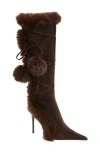 Jeffrey Campbell Chilly Faux Fur Trim Pointed Toe Boot In Brown