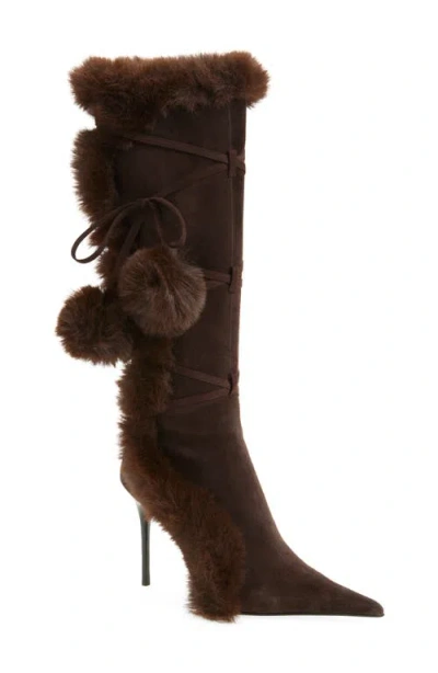 Jeffrey Campbell Chilly Faux Fur Trim Pointed Toe Boot In Brown