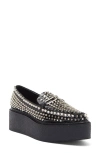 Jeffrey Campbell Choux Street Pointed Toe Platform Wedge Bit Loafer In Black Crinkle Pat Silver