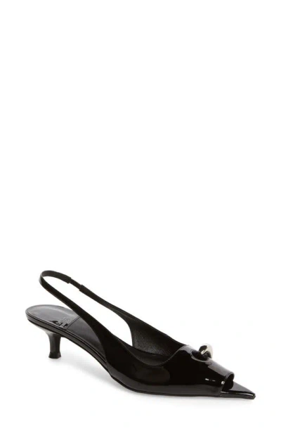 Jeffrey Campbell Cirques Pointed Toe Kitten Heel Pump In Black Patent Silver