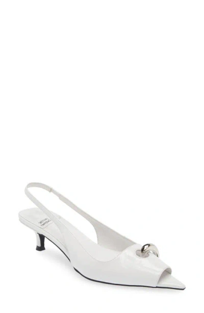 Jeffrey Campbell Cirques Pointed Toe Kitten Heel Pump In White Patent Silver