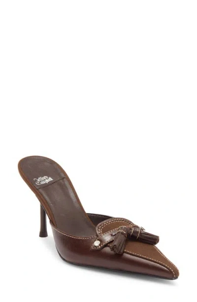 Jeffrey Campbell Claypool Pointed Toe Tassel Loafer Mule In Brown