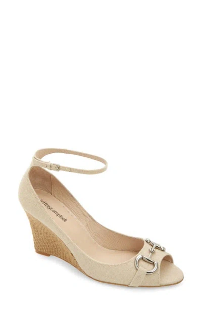 Jeffrey Campbell Company Wedge Sandal In Natural Canvas Silver