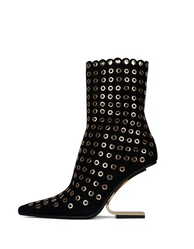 Jeffrey Campbell Compass-e Pointed Toe Boot In Black Suede Gold In Multi