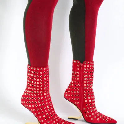 Jeffrey Campbell Compass-e Pointed Toe Boot In Red Suede Gold