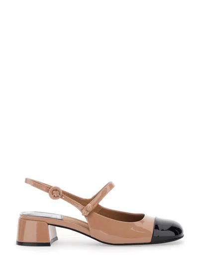 Jeffrey Campbell Cou-cou Beige Slingback Pumps With Low Block Heel And Contrasting Toe In Leather Woman