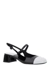Jeffrey Campbell Cou-cou Black Slingback Pumps With Low Block Heel And Contrasting Toe In Leather Woman