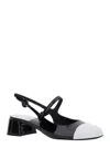 Jeffrey Campbell Cou-cou Black Slingback Pumps With Low Block Heel And Contrasting Toe In Leather Woman