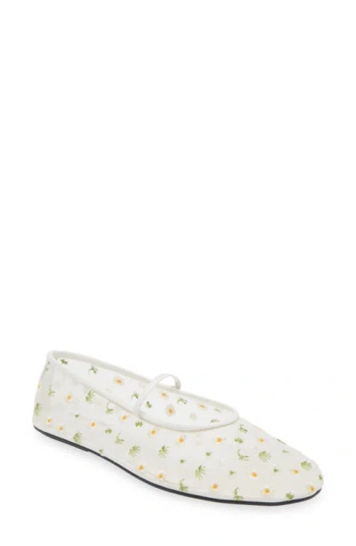 Jeffrey Campbell Dancer Embroidered Mary Jane Flat In White Daisies