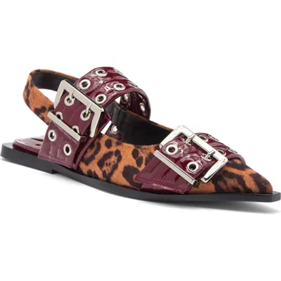 Jeffrey Campbell Debb Slingback Flat In Cheetah-satin-cherry Red Pat