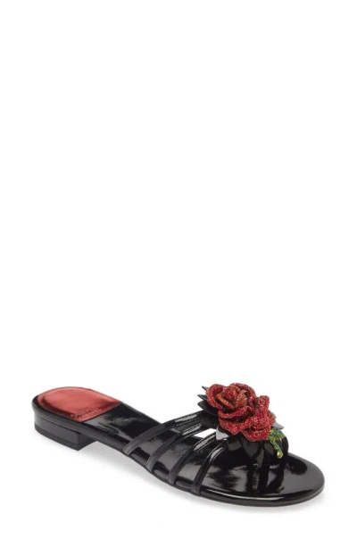 Jeffrey Campbell Enchanted Slide Sandal In Black Patent Red