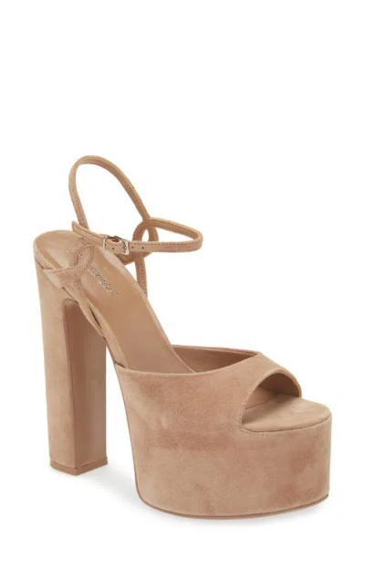 Jeffrey Campbell Ever Last Ankle Strap Platform Sandal In Beige Suede