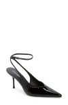 Jeffrey Campbell Executive Ankle Strap Pointed Toe Slingback Pump In Black Patent