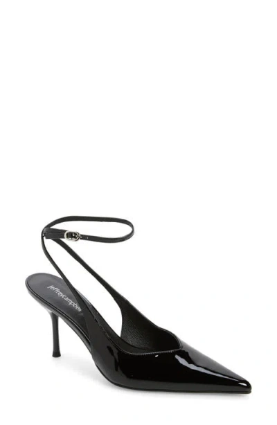 Jeffrey Campbell Executive Ankle Strap Pointed Toe Slingback Pump In Black Patent