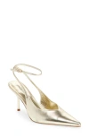 Jeffrey Campbell Executive Ankle Strap Pointed Toe Slingback Pump In Light Gold Metallic