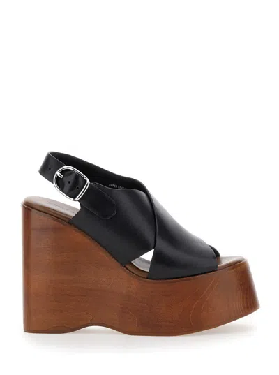 Jeffrey Campbell 'fiddle' Black Wedges With Criss-crossed Band And Adjustable Buckle Closure