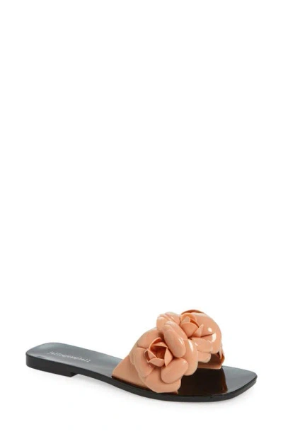 Jeffrey Campbell Jelly Flower Slide Sandals In Blush Shiny Black Shiny