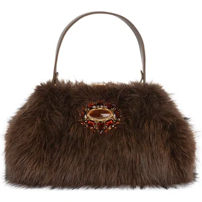 Jeffrey Campbell Gabor Faux Fur Satchel Handbag In Brown