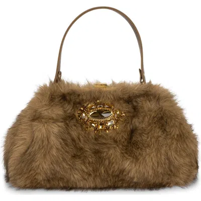Jeffrey Campbell Gabor Faux Fur Satchel Handbag In Brown