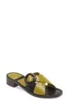 Jeffrey Campbell Glimpse Slide Sandal In Chartreuse Box Brown