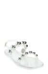 Jeffrey Campbell Gum-drop Studded Flat Jelly Sandals In Clear Silver