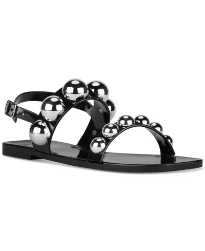 Jeffrey Campbell Gum-drop Studded Flat Jelly Sandals In Black,silver