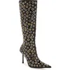 Jeffrey Campbell Holey Pointed Toe Knee High Boot In Black Crinkle Patent Combo