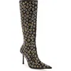 Jeffrey Campbell Holey Pointed Toe Knee High Boot In Black Crinkle Patent Combo