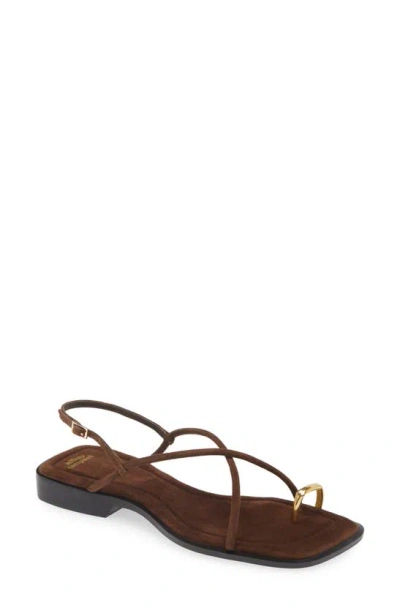 Jeffrey Campbell Island Slingback Sandal In Brown Suede Gold
