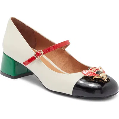 Jeffrey Campbell Jitterbug Cap Toe Mary Jane Pump In Ivory Black Pat Red Cb