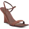 Jeffrey Campbell Kassandra Satin Ankle Strap Wedge Sandal In Brown Satin